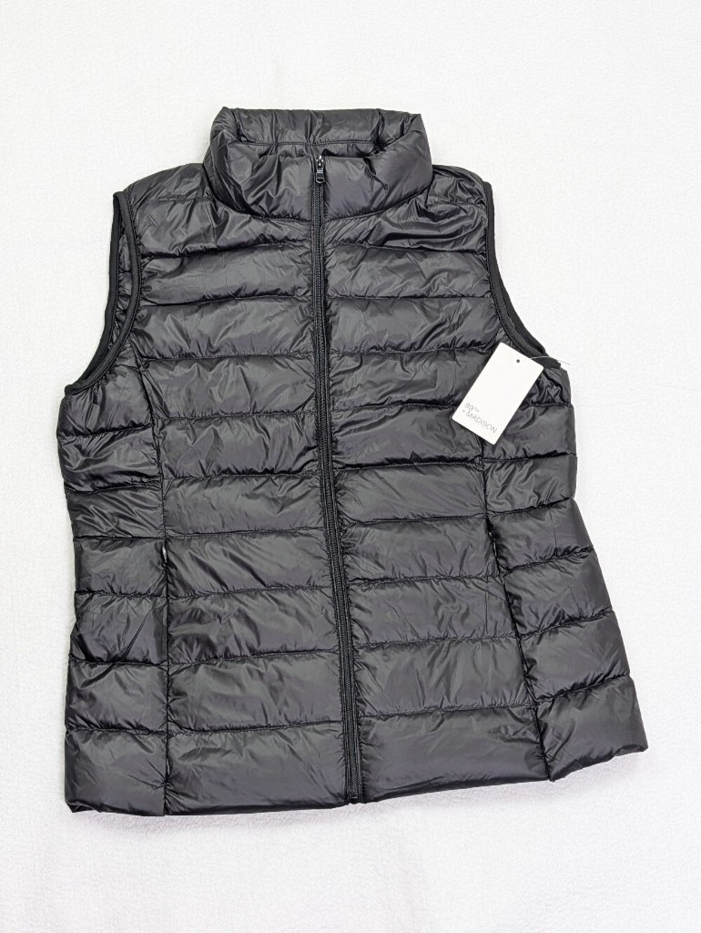 NWT 89th & Madison Down Puffer Vest Womens Medium Black Full Zip Nylon